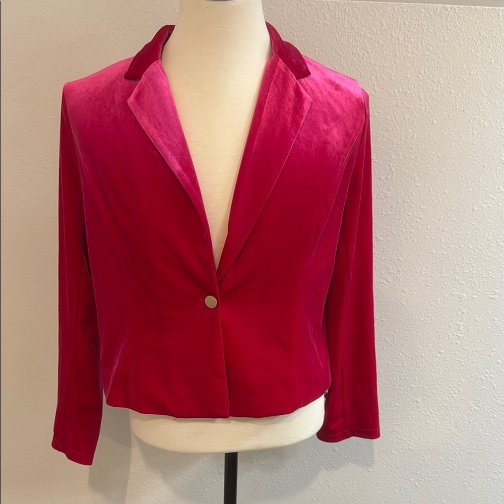 Allegra K Pink Velvet Cropped Blazer